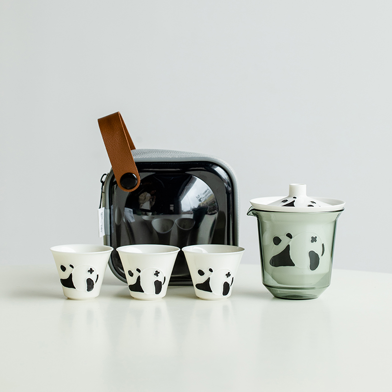 拓土创意户外泡茶快客杯便携式陶瓷一壶三杯熊猫仔仔旅行茶具套装