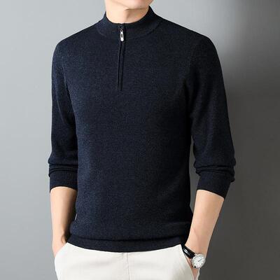 23883-TB冬季时男羊绒衫青中年针尚拉链领保士暖厚款织羊毛衫毛衣