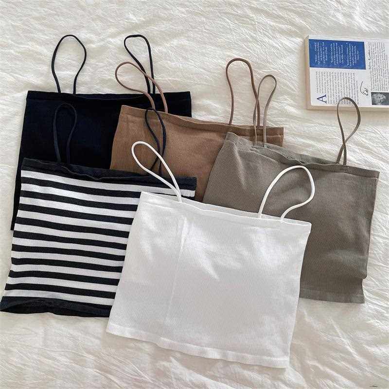 直销新款条纹固定杯美背裹胸吊带背心运动透气防走光可外穿内搭抹