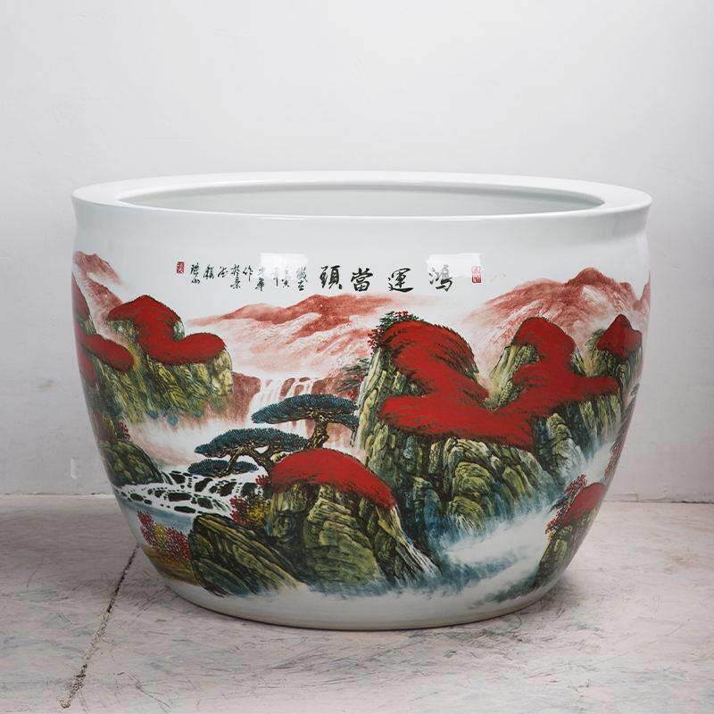 景德镇陶瓷大缸鸿运当头公司庭院寺庙养鱼龟睡莲山水荷花盆种树缸