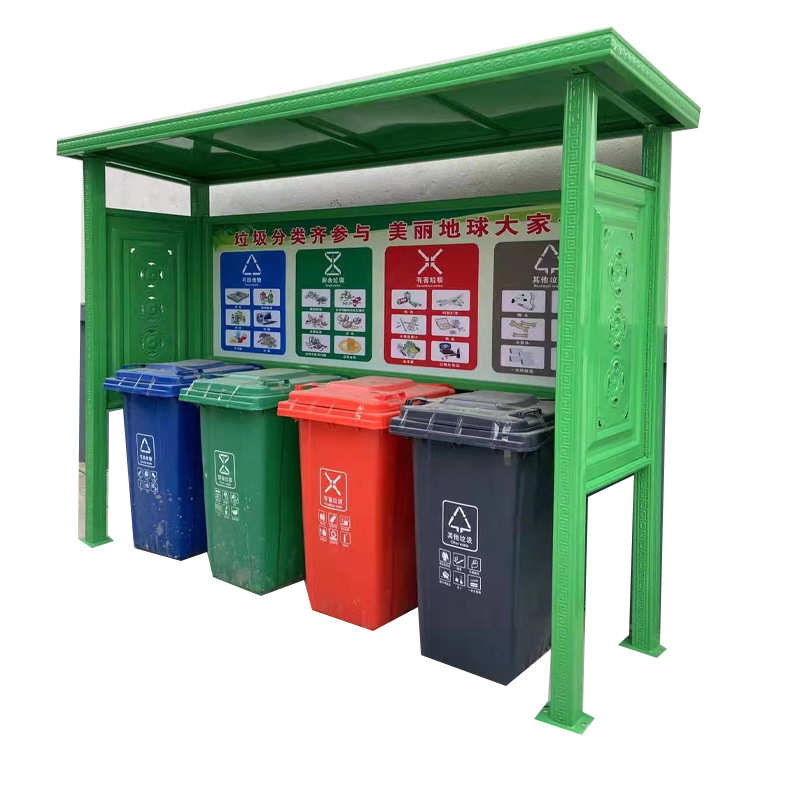 现货垃圾分类亭批发户外防雨收集箱四分类垃圾分类架不锈钢垃圾屋