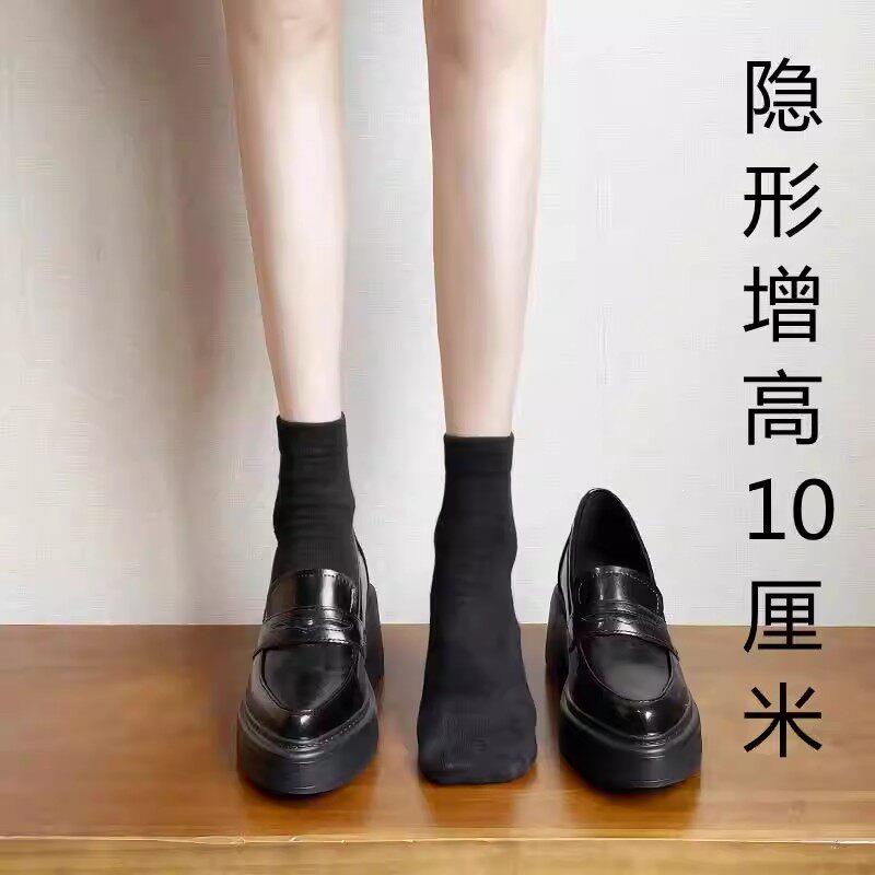 香港真皮内增高厚底乐福鞋女2026春秋季新款尖头包鞋英伦风小皮鞋