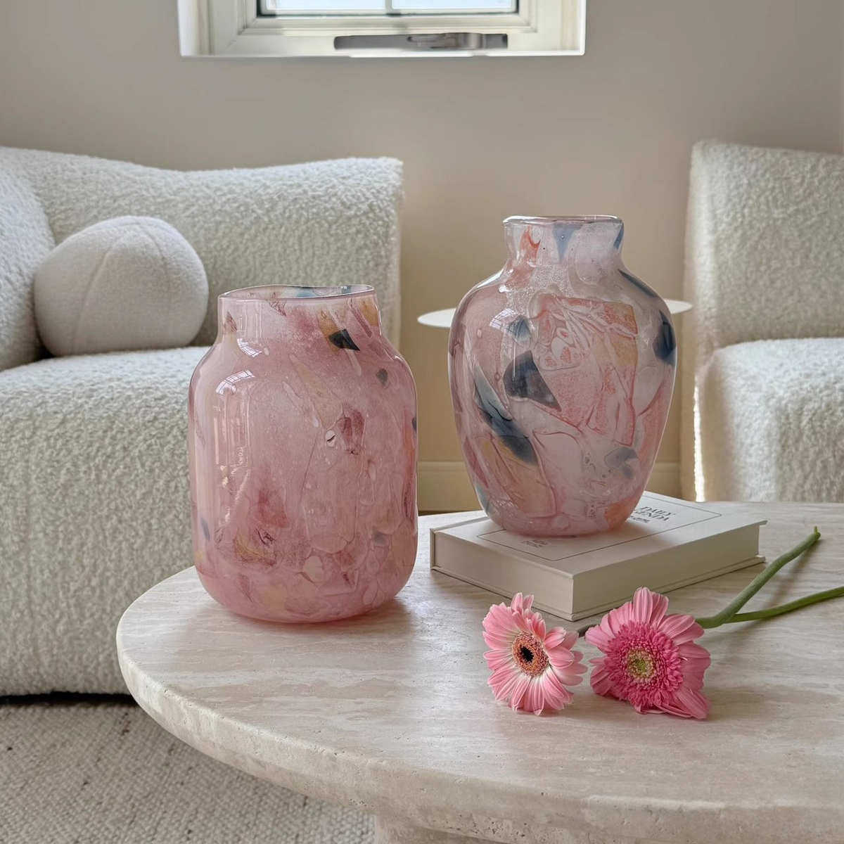 高级感春云粉色玻璃花瓶水养插花客厅桌面电视柜家居艺术摆件花器,家居饰品,花瓶,淘宝优惠券,粉丝福利购,淘宝优惠卷