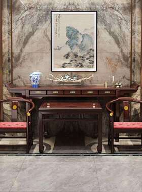 神新中式乌金木案木中堂六件套八仙实桌农村客厅条台雕花供SL-601