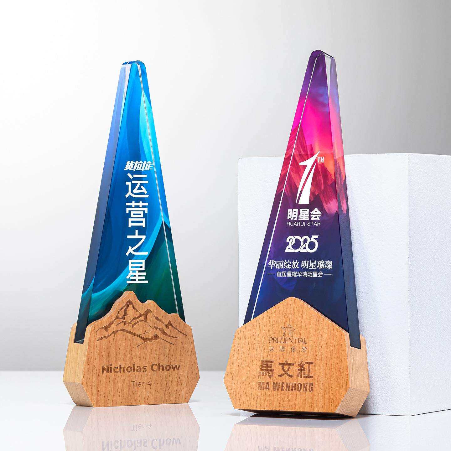 创意木质奖杯高档水晶奖牌制作年会优秀员工表彰纪念嘉奖