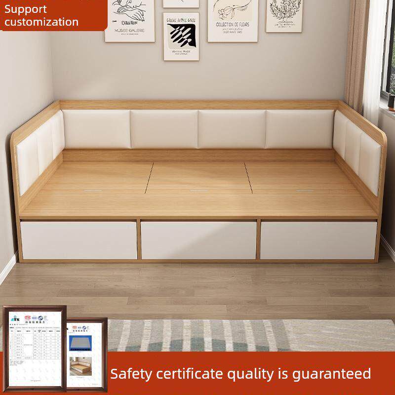 【香港包邮】实木床榻榻米床架定制软包高箱储物床地台小户型带抽