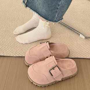 春秋勃肯鞋女2026新款外穿包头半拖鞋松糕厚底覆古面面包拖0125z