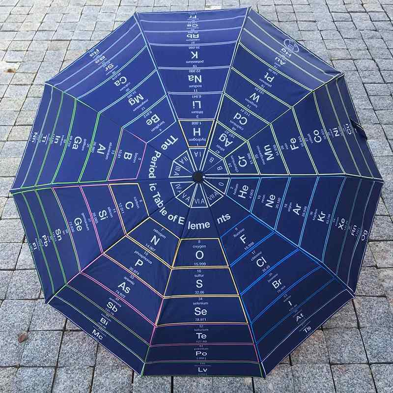 正品原创素周期表十骨双层全自动叠黑胶三元折遮阳晴雨理伞折科生