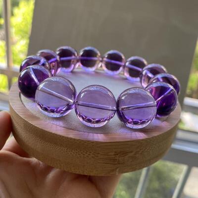 天然玻利维亚紫水晶手链大颗粒单圈手串男女款珠链珠串规格19.6mm