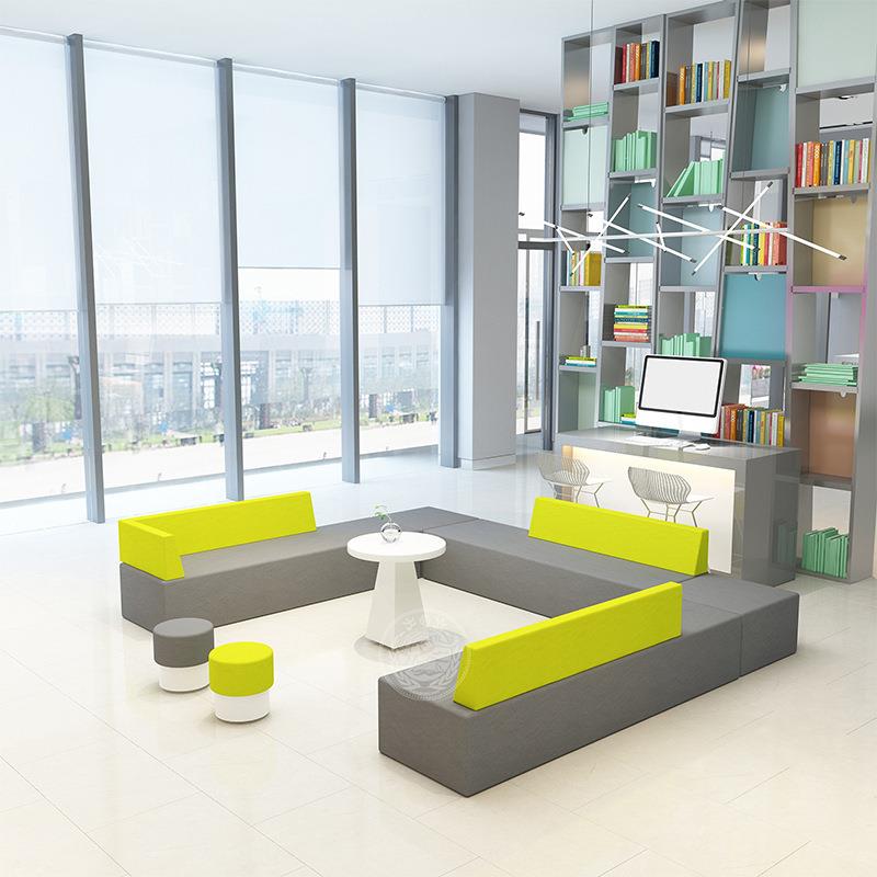 公室/现几代简约创形意L形办C转角沙发接待室会客室休闲沙发茶组