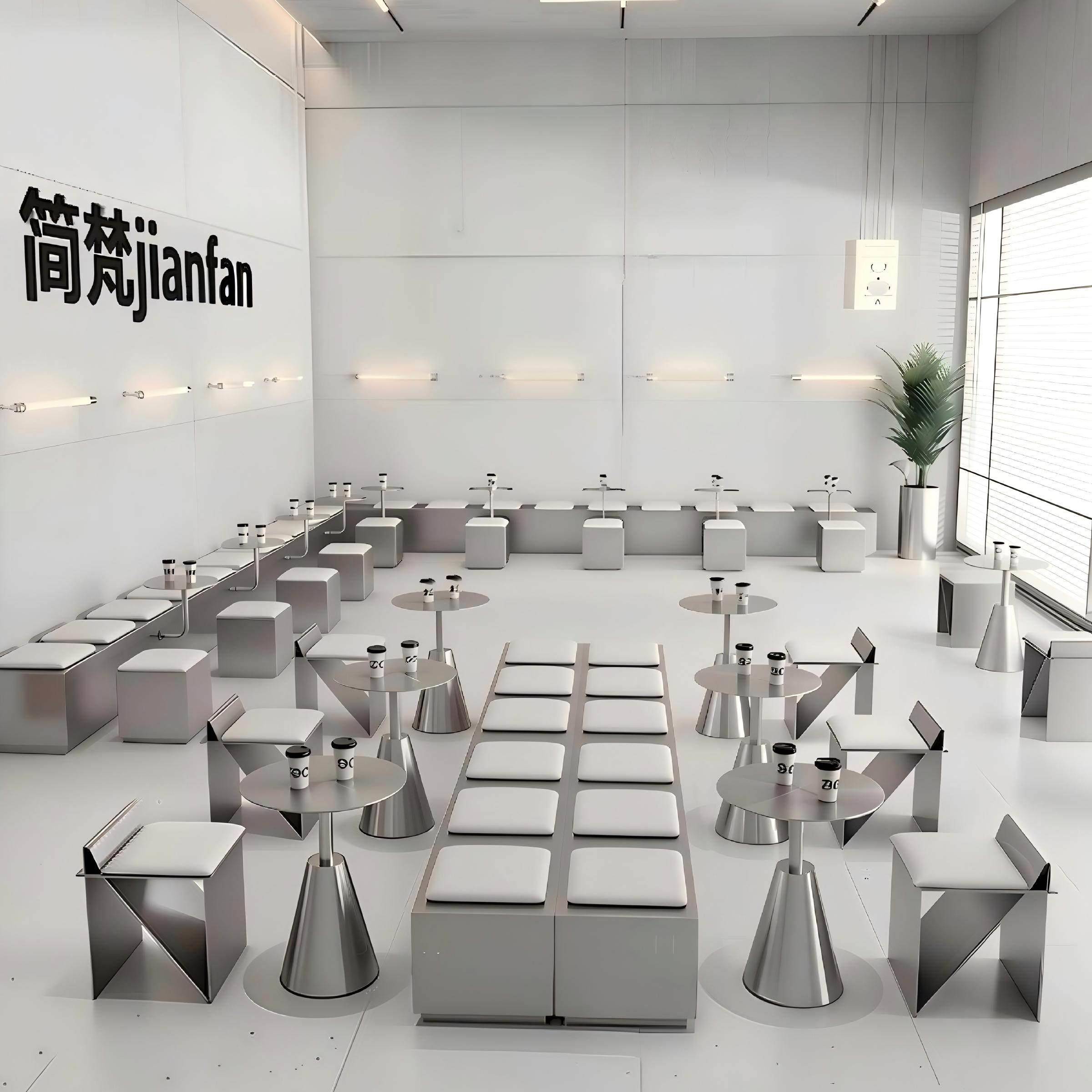 现代简约工业风不锈钢茶几方凳长条凳卡座餐厅咖啡厅商用桌椅组合