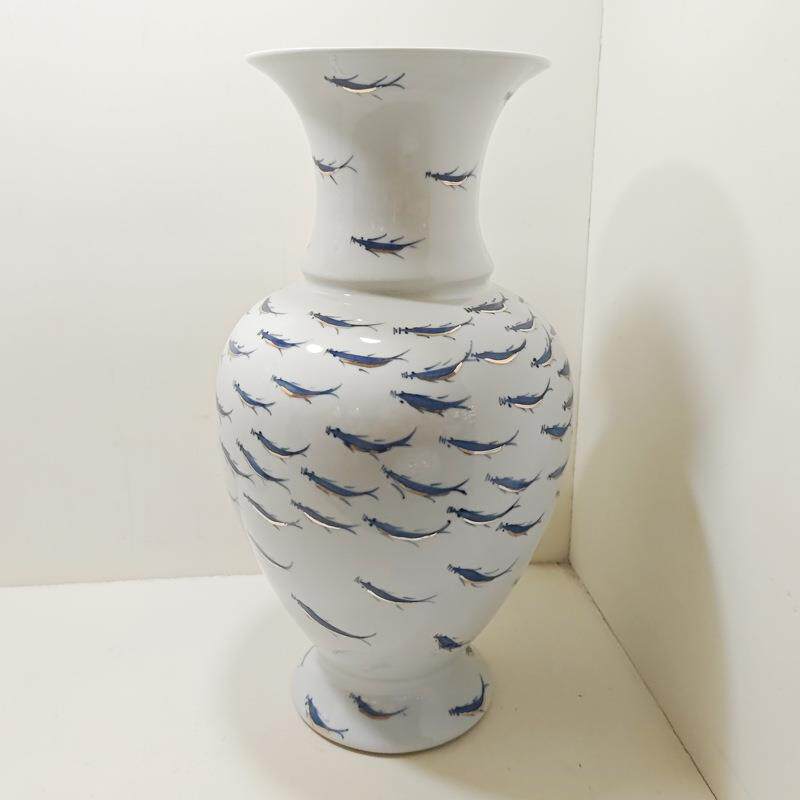 高温手绘陶瓷花瓶中式简约玄关摆件陶瓷工艺品插花摆件装饰品