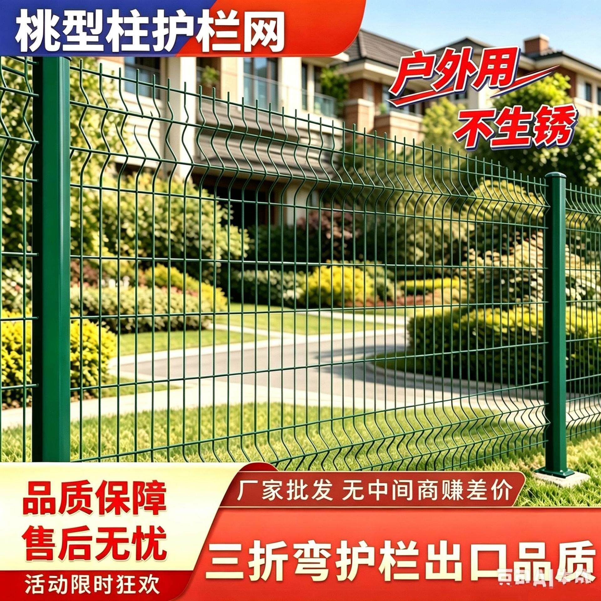 桃型柱护栏网加强折弯围栏网小区公园围栏防护防攀爬铁丝网栅栏网
