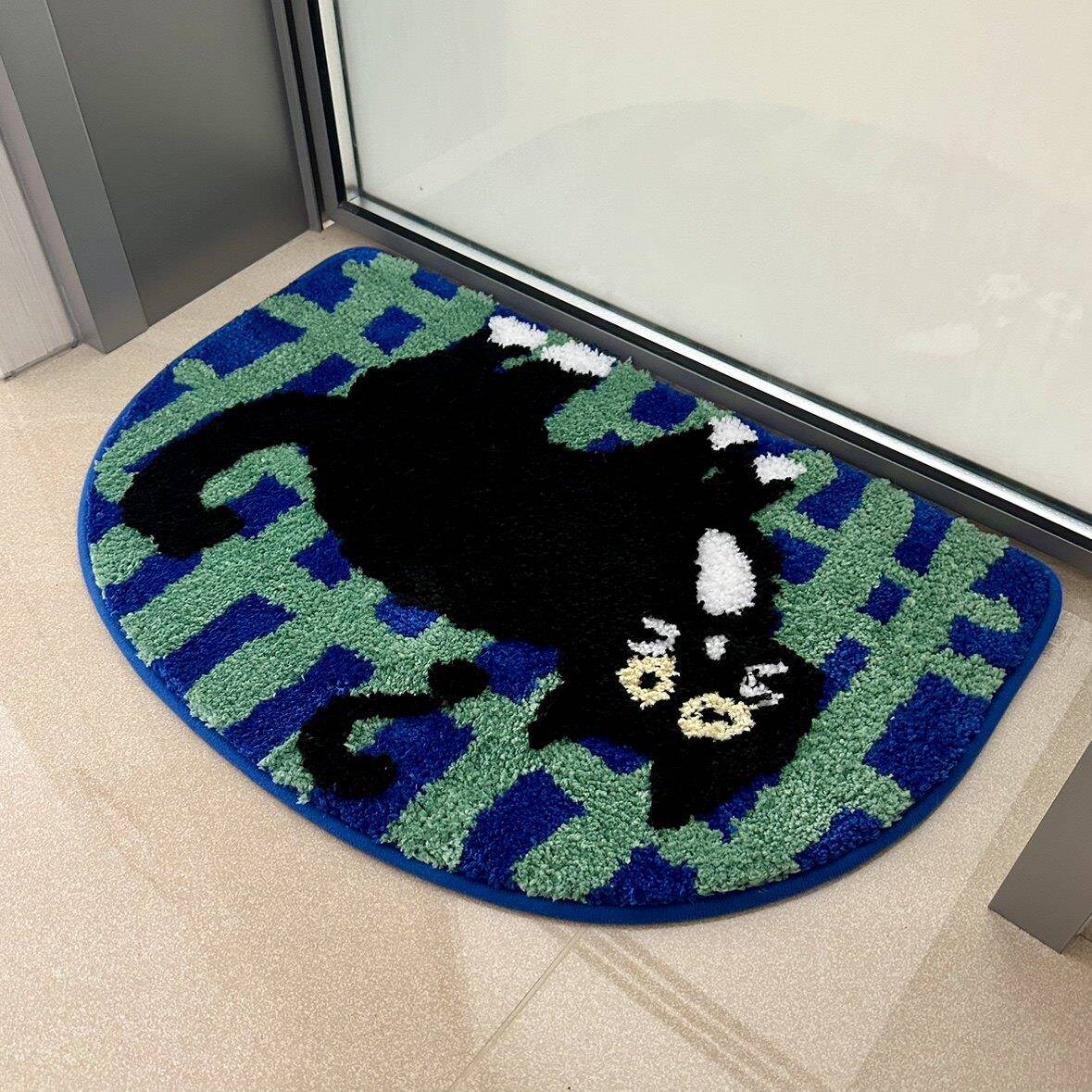 小清新半圆地垫可爱猫咪植绒垫子浴室卫生间进门毯童趣吸水防滑