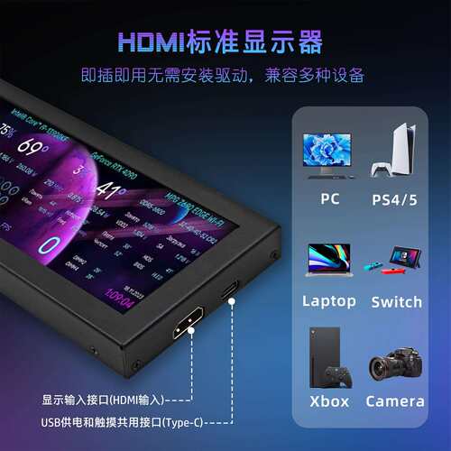 树莓派8.8寸HDMI显示屏IPS长条电脑副屏机箱实时监控显示器AIDA64