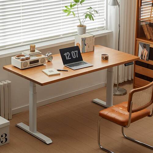 W可订制书桌智能实木电动升桌腿自动橡降木樱F77T55H97桃木作站立