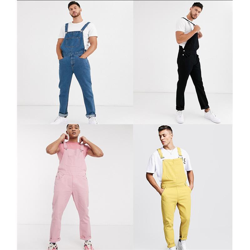 Solid color mens clothing denim overalls suspenders jeans