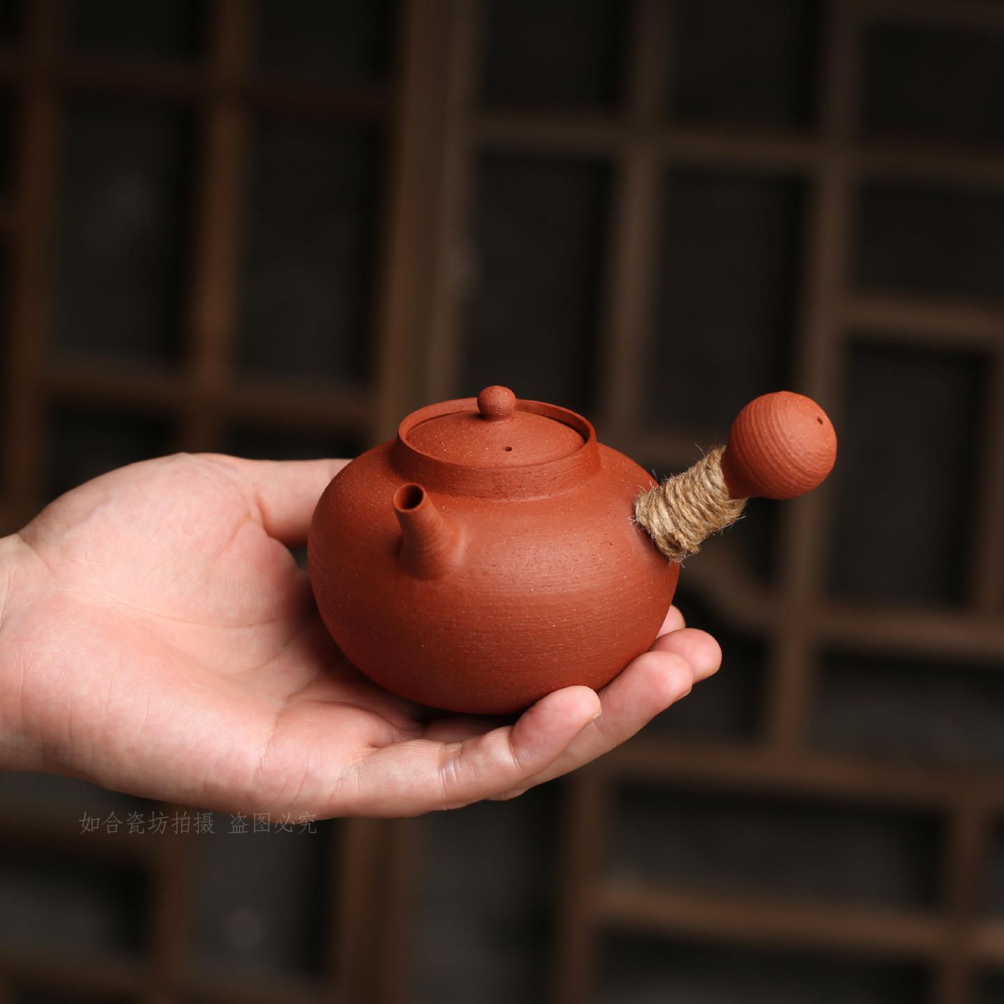 潮汕迷你小砂铫 煮水煮茶小容量红泥壶茶具侧把耐高温明火电陶炉