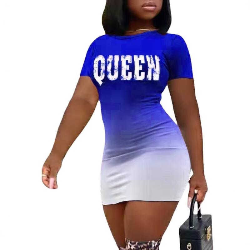 Sexy hip-wrapped gradient color personality short-sleeved