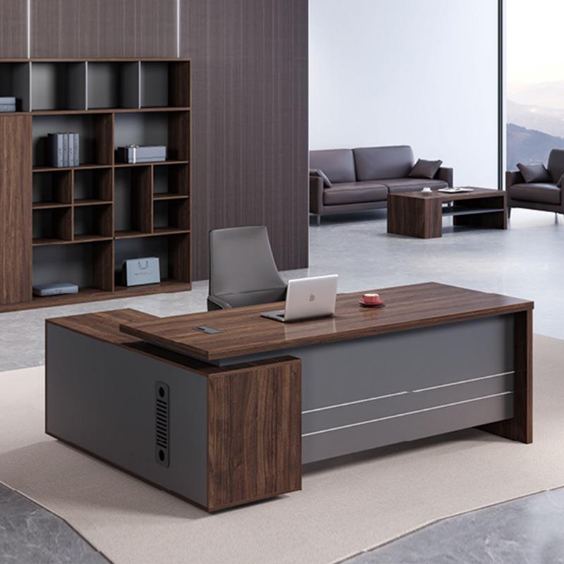 板式简约现代经理老板办公桌 简约总裁大班台深色大班桌办公家具