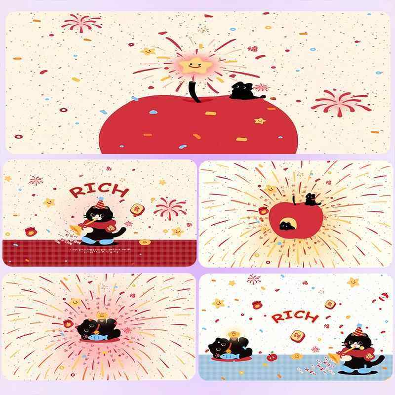 苹果黑猫鼠标垫超大多巴胺高颜值电脑桌垫办公家用耐脏书桌垫定制