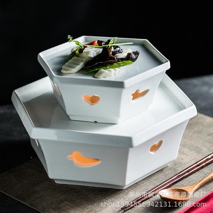 陶瓷干锅烤鸭盘干锅酒精蜡烛加热保温炉餐具意境烤鸭特色六角盘子