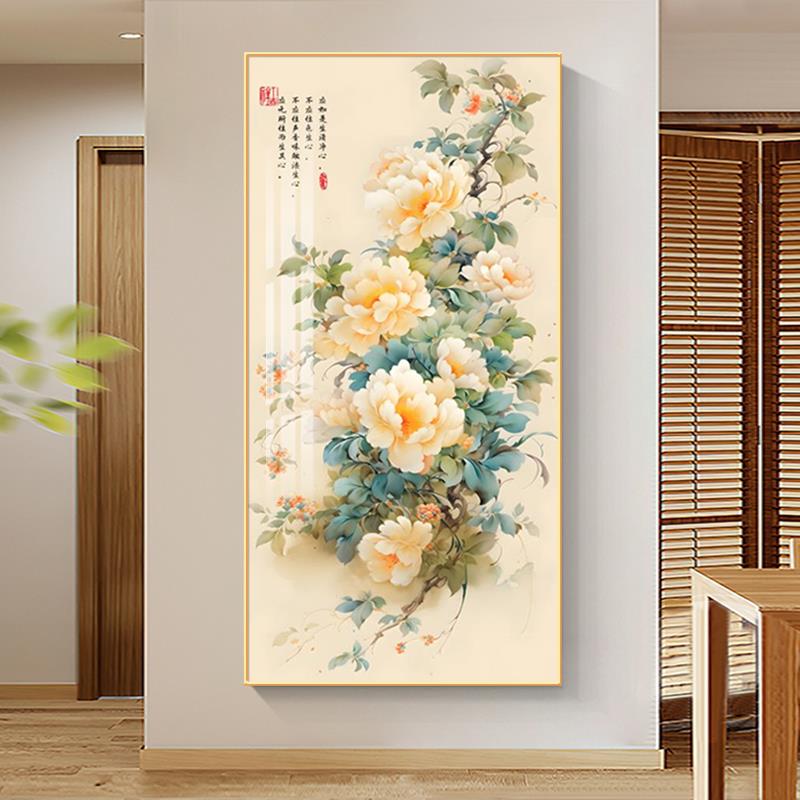 牡丹花开富贵十字绣 手工满绣十字绣套件 适用客厅竖版线绣