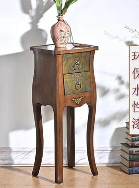 美式边几客厅实木小角几欧式沙发边几床头柜电视边柜方形茶几复古