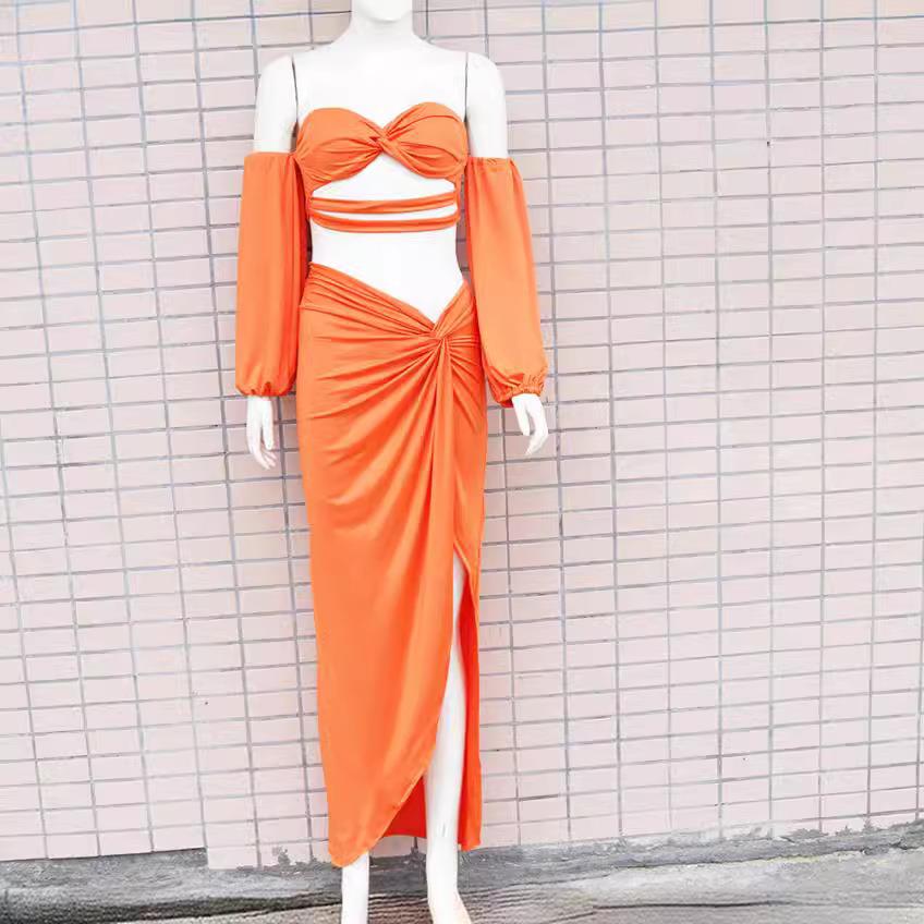 sleeves mid-length with dress top tube two-piece sexy