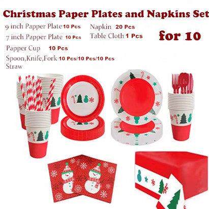 Christmas Paper Plates and Napkins Set Dinnerware Set Party
