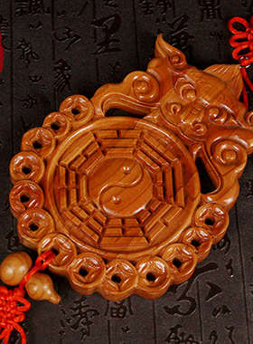 桃木虎头八卦镜兽头厕所挂件解决大门卧室厨房入户对卫生间厕所门