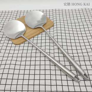 304不锈钢钢柄挂孔炒勺手工加厚炒铲贵州扁形炒菜勺锅铲家用商用