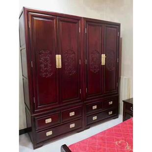 北方老榆木顶箱柜实木衣柜新中式仿古雕花家用卧室衣橱储物收纳柜