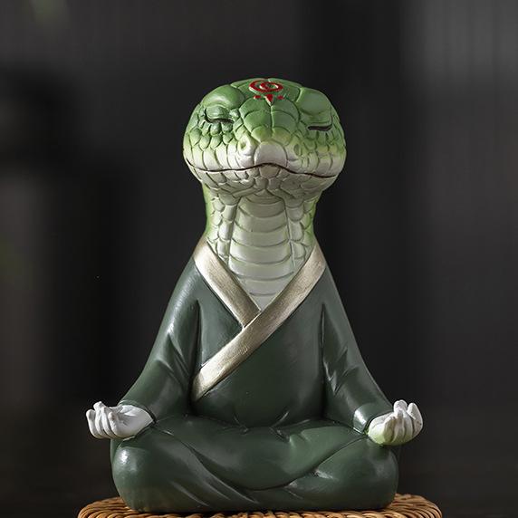 小狐狸坐禅白狐打坐盆景装饰摆件