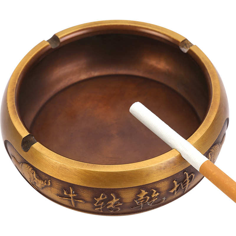 复古中式纯铜烟灰缸创意个性潮流家用室内办公室茶几全铜烟缸摆件