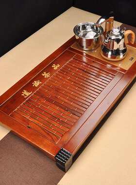福达祥云实木茶盘乌金石套装家用上水电磁炉茶台茶海个人订制