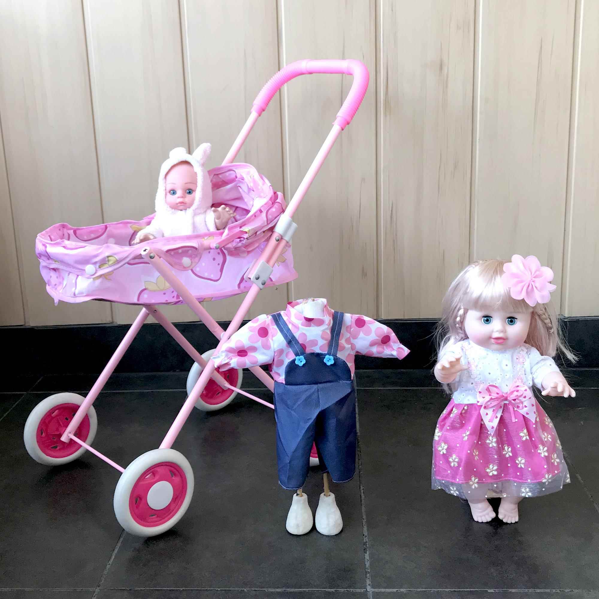高档儿童玩带具婴儿小推车公主洋娃娃女孩过家仿真宝宝手推餐车家