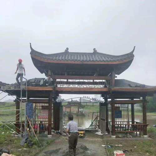 大型680户外实木楼双层防木屋古山建牌楼凉亭度假村庄门仿腐古村
