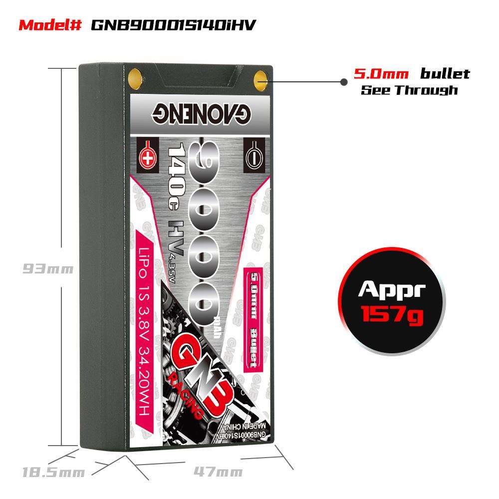 GNB高能9000mAh 1S 3.8V 140C HV硬壳遥控车高倍率锂聚合物电池