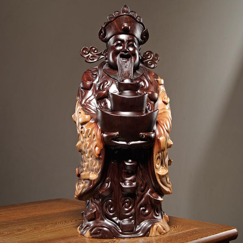 黑檀木雕刻财神爷根雕摆件树根文财神工艺品家居店铺装饰开业送礼