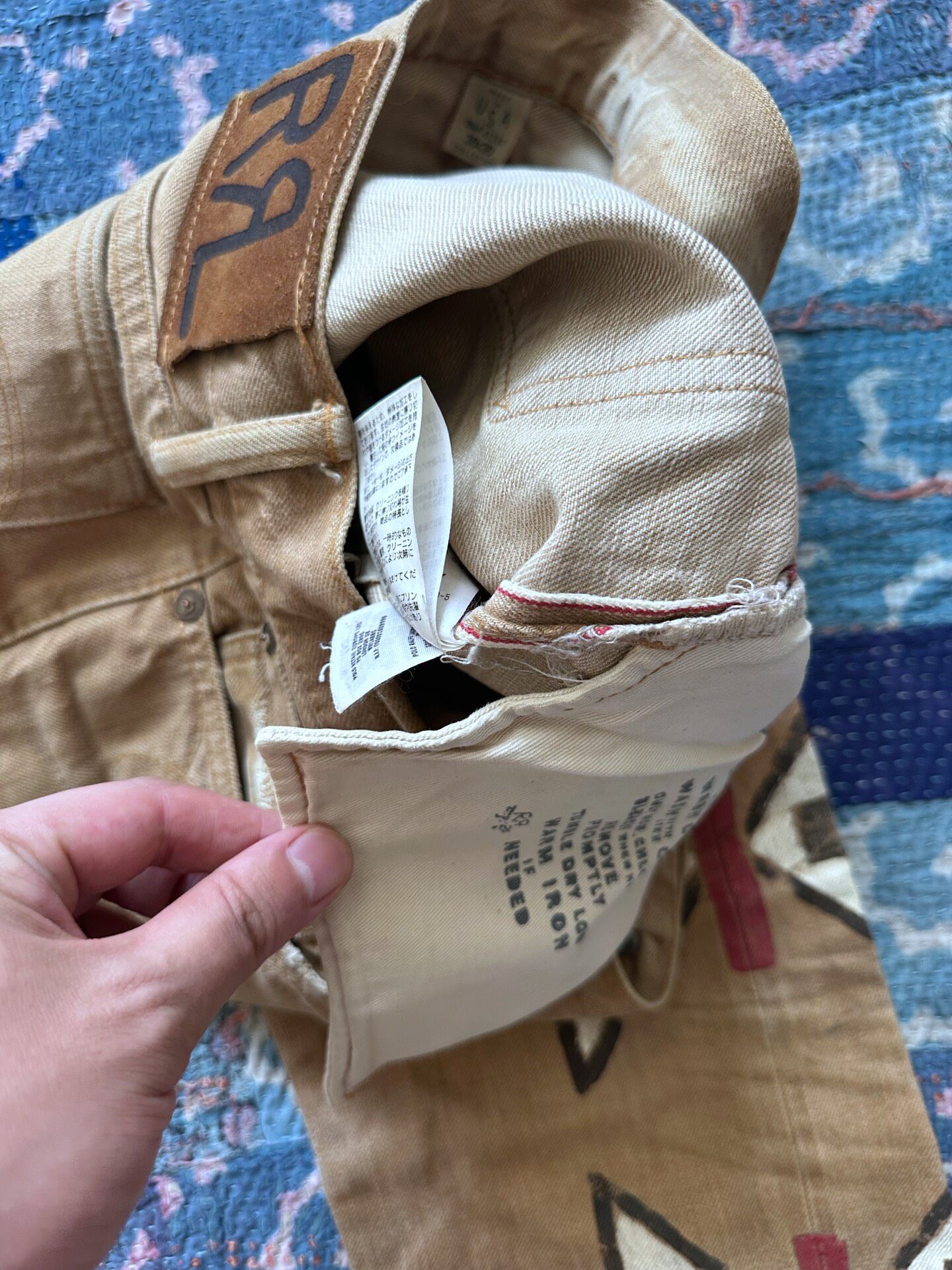 RRL Limited Hand-Painted Brown Distressed Jeans — label