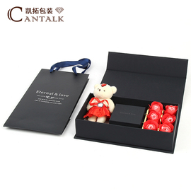 小熊玫瑰花礼盒戒指，盒项链盒送女友生日礼物创意，首饰包装盒子