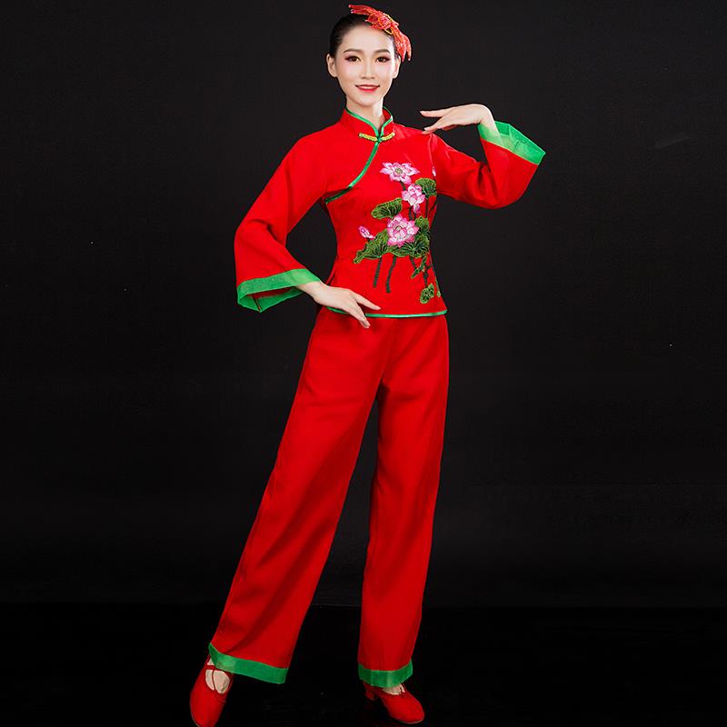 新款秧歌服广场舞套装新款中老年腰鼓舞蹈演出服装古典扇子舞表演