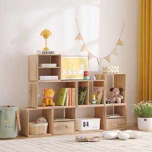 格子柜自由组合书架实木质矮柜飘窗落地儿童小柜子收纳储物置物架