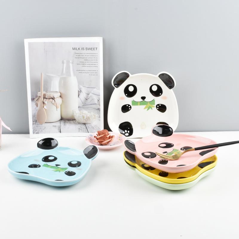渡道可爱熊猫陶瓷中儿餐盘7.8英PPB式寸5色分餐盘创意家用童摆拍