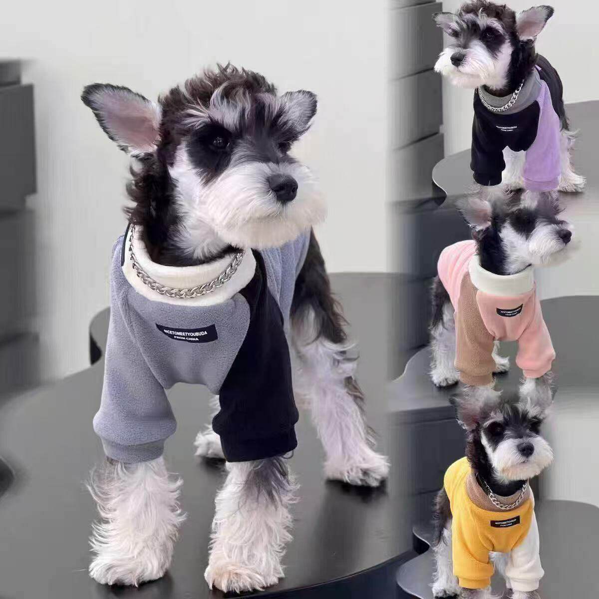 宠物猫狗衣服春秋奥莉绒拼色卫衣室内防掉毛中小型犬