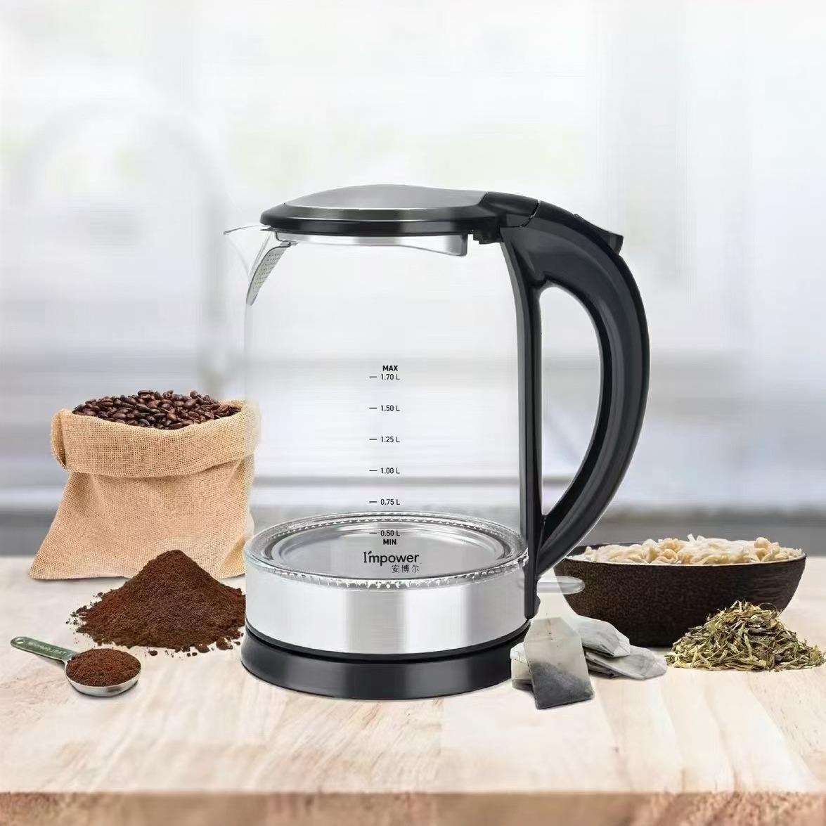 安博尔热水壶 1.7L 玻璃电热水壶 爆销水壶蓝光