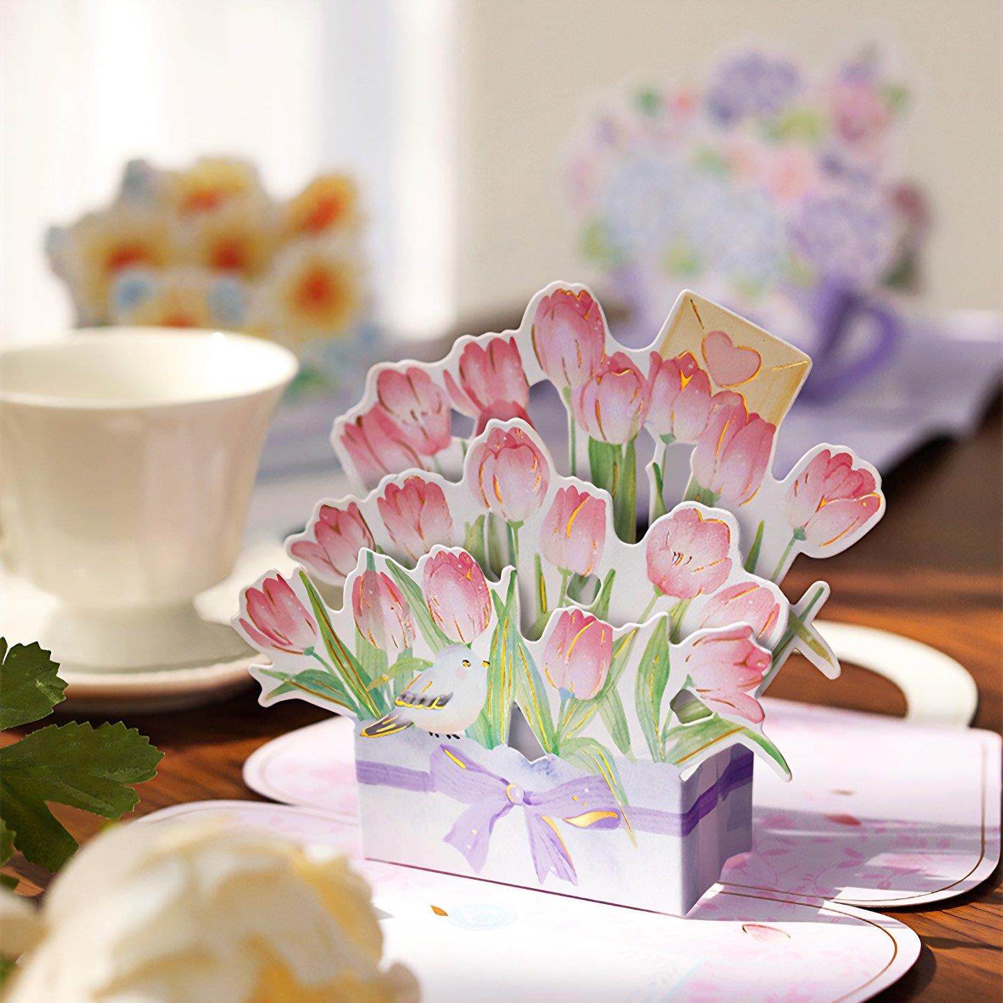 3D花束立体贺卡母亲节教师节妇女节装饰手工diy生日创意祝福卡片
