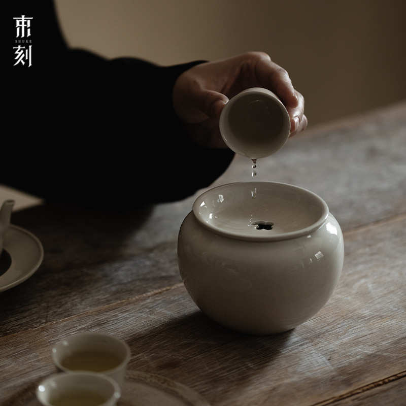 茶道建水水缸盏刻陶瓷茶束缸建祥云茶桶茶渣配件废水草木灰日式盂