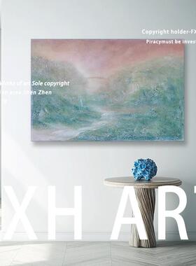 FXH.流水生财系列《玉露》蓝色手绘油画肌理抽象客厅餐厅装饰挂画